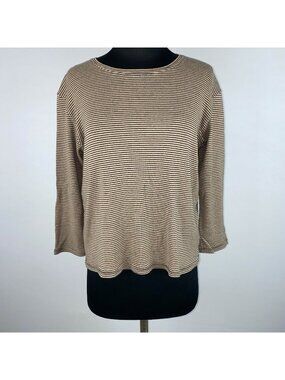 Evan-Picone T-Shirt Womens S Striped 3/4 Sleeves Minimalist Casual Simple Basic